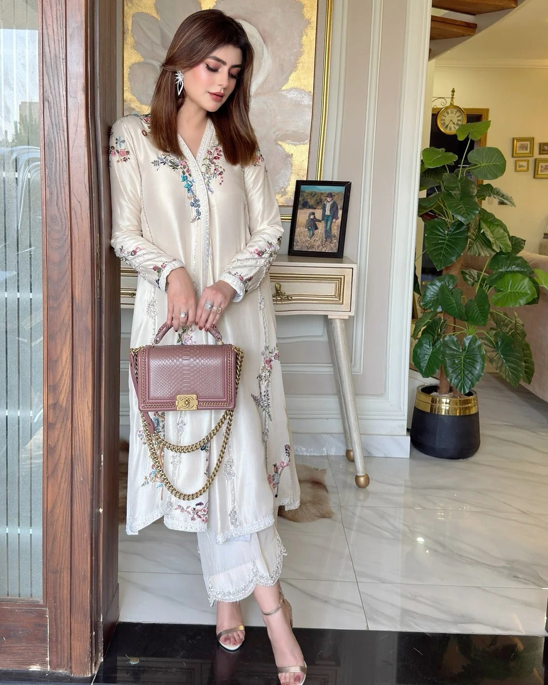 Soft White Chogha With Beautifully Colored Finely Hand-Embroidered