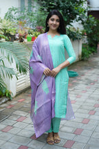 Mint Bloom Kurti Set €“ Raw Slub Silk Charm