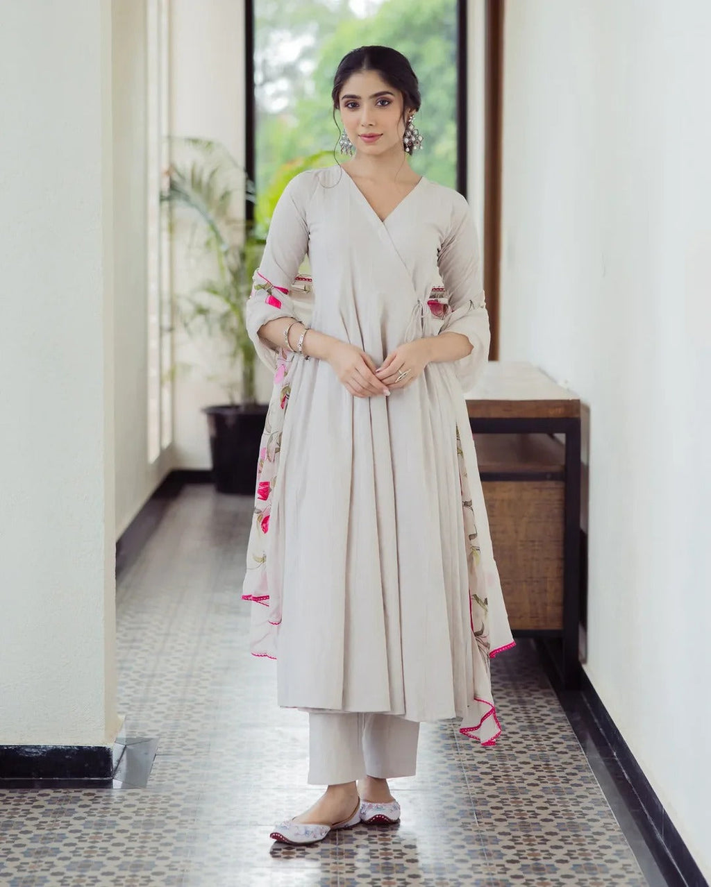 Canvas Grey Handpainted Cotton Suit Set