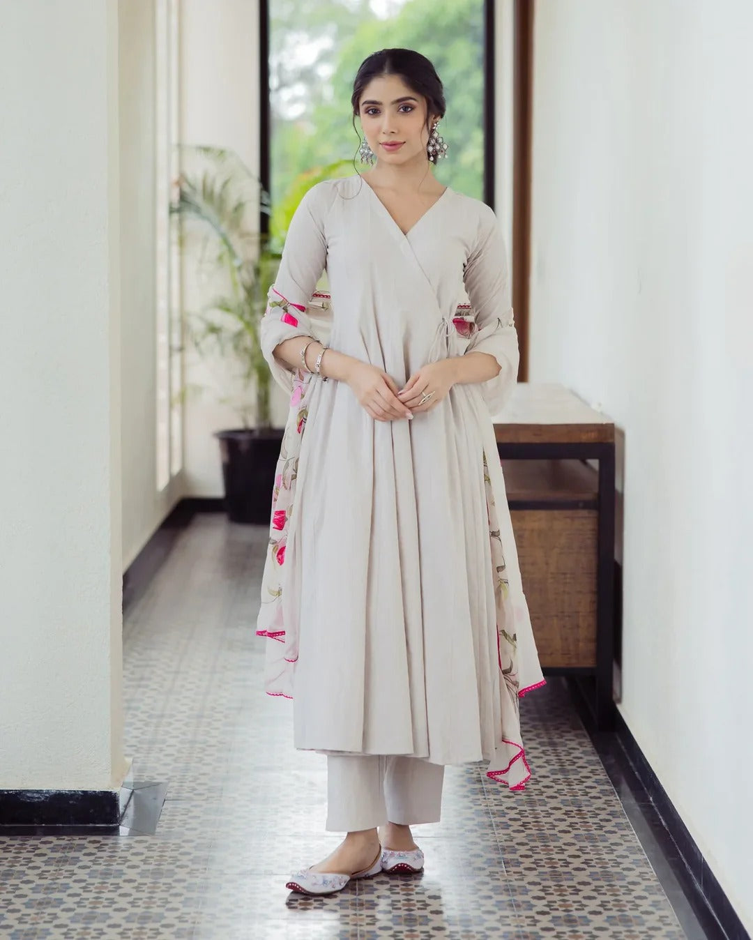 Canvas Grey Handpainted Cotton Suit Set