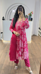 Pink Bandhej Chinnon Aline Suit Set