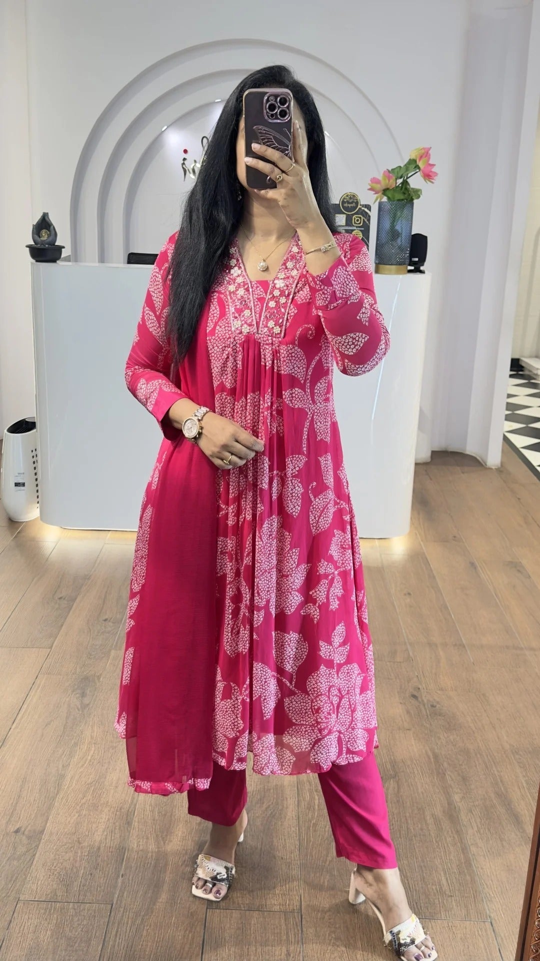 Pink Bandhej Chinnon Aline Suit Set