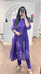 Baby Purple Mul Chanderi Embroidered Suit Set