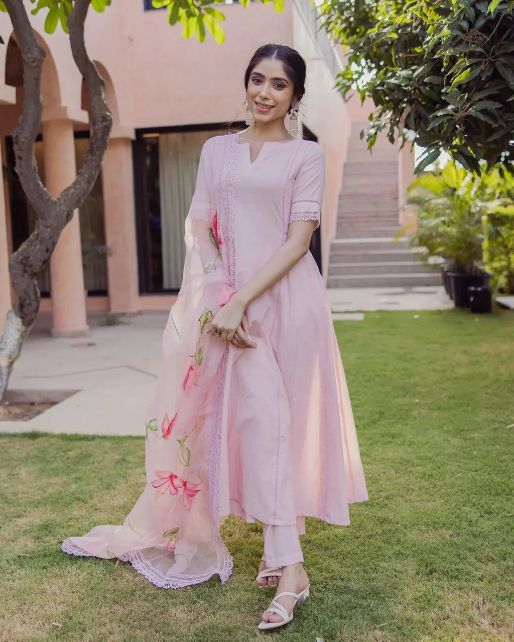 Tide Pink Handpainted Cotton Suit Set