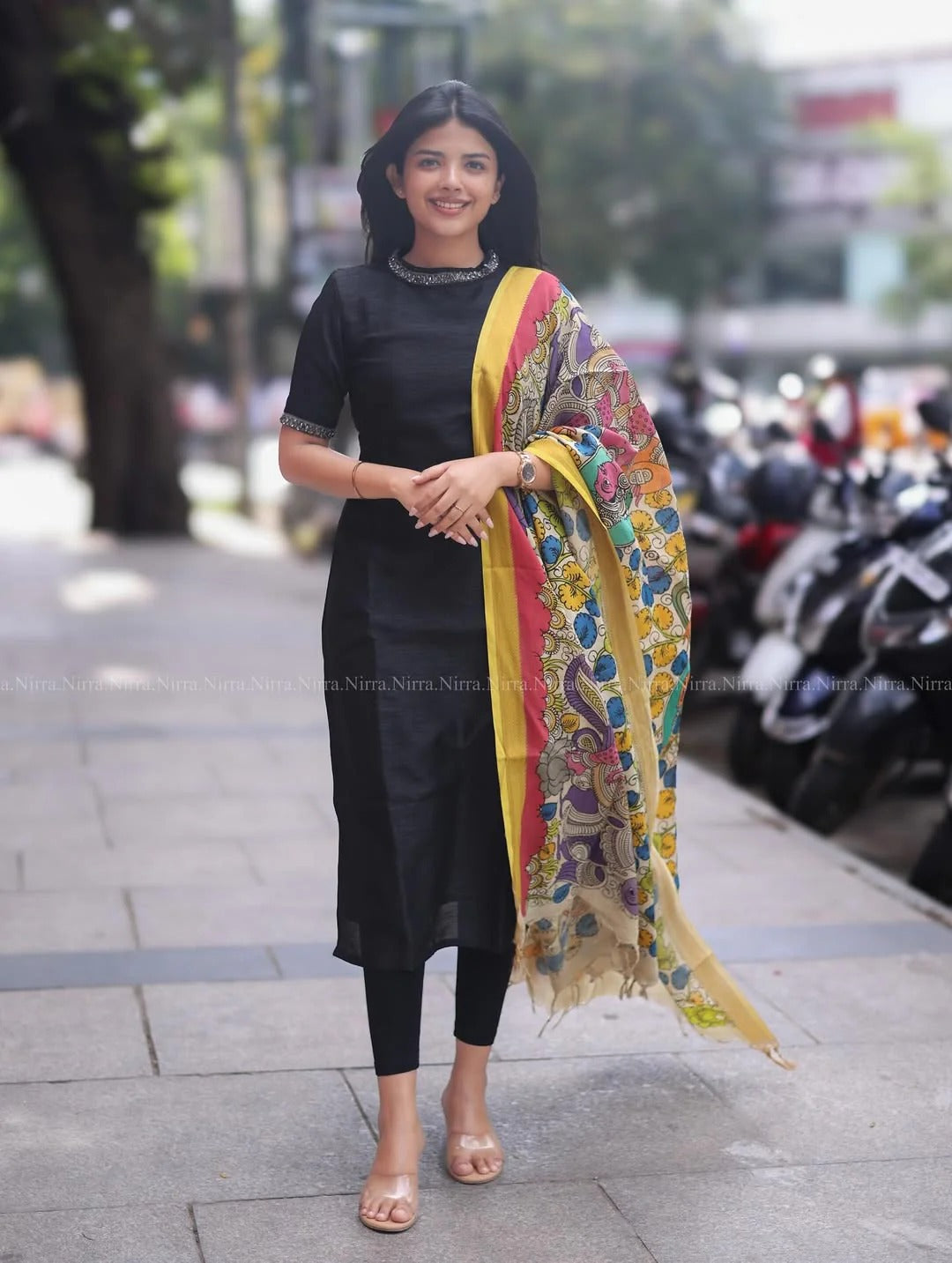 Ethnic Look In Our Black Raw Silk Lace Work Kurta Set