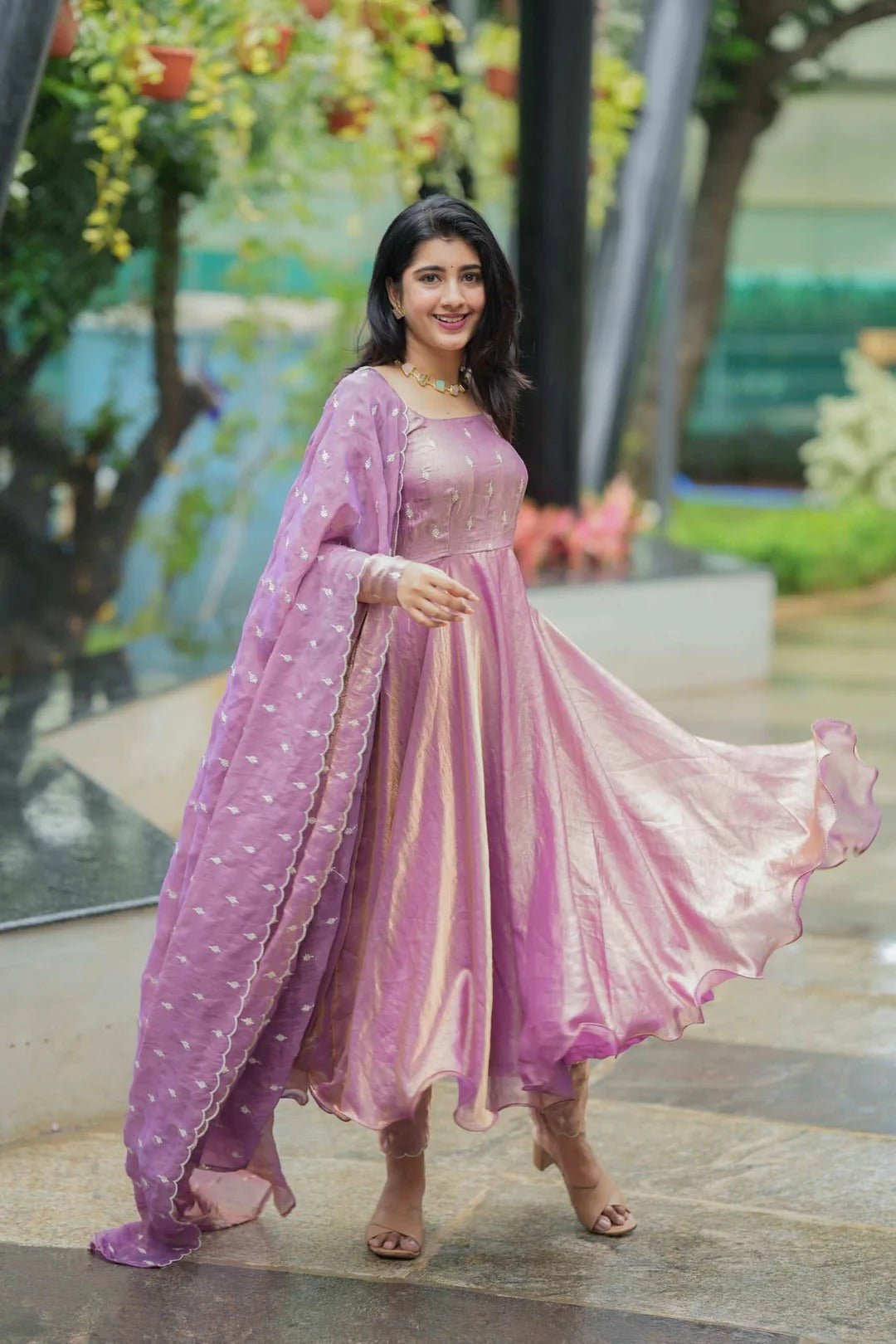 Lavender Space Silk Anarkali