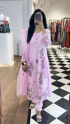 Baby Pink Mul Chanderi Embroidered Suit Set