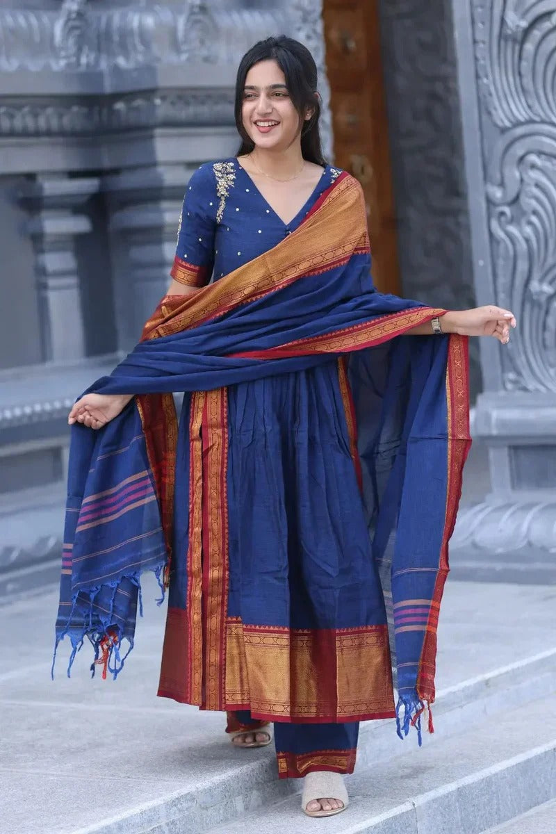 Basude Handloom Suit Set in Blue