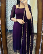 Petal Grace Cotton SuitaDARK PURPLE GEORGETTE STRAIGHT CUT KURTI WITH LINING AND DUPPATTA SET