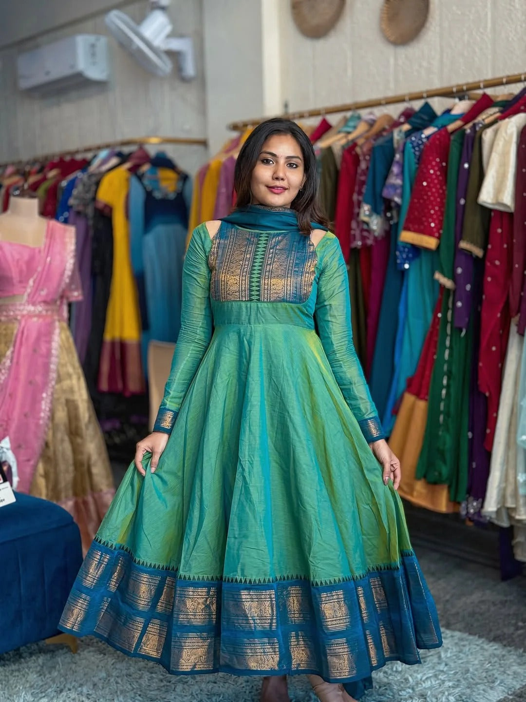 The Signature Kanchi Cotton Anarkali & Dupatta – Dora Vastra
