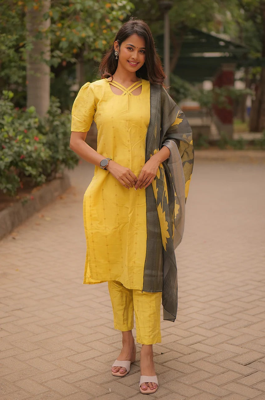 Sunray Grace Kurti Set €“ Mustard Cotton Charm