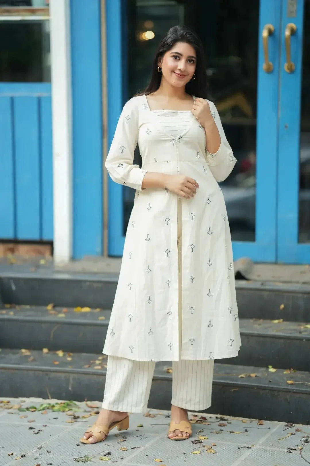 Diaa Handloom Co-ord Set in White