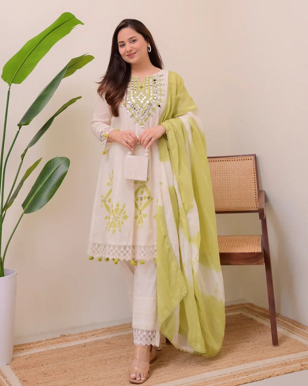 Lime Glow Aline Handwork Pakistani Suit