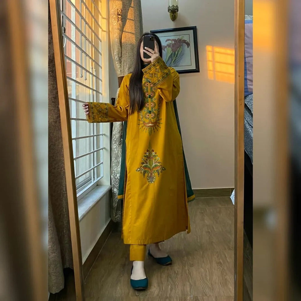 Cananry Mustard Embroidered 3PC