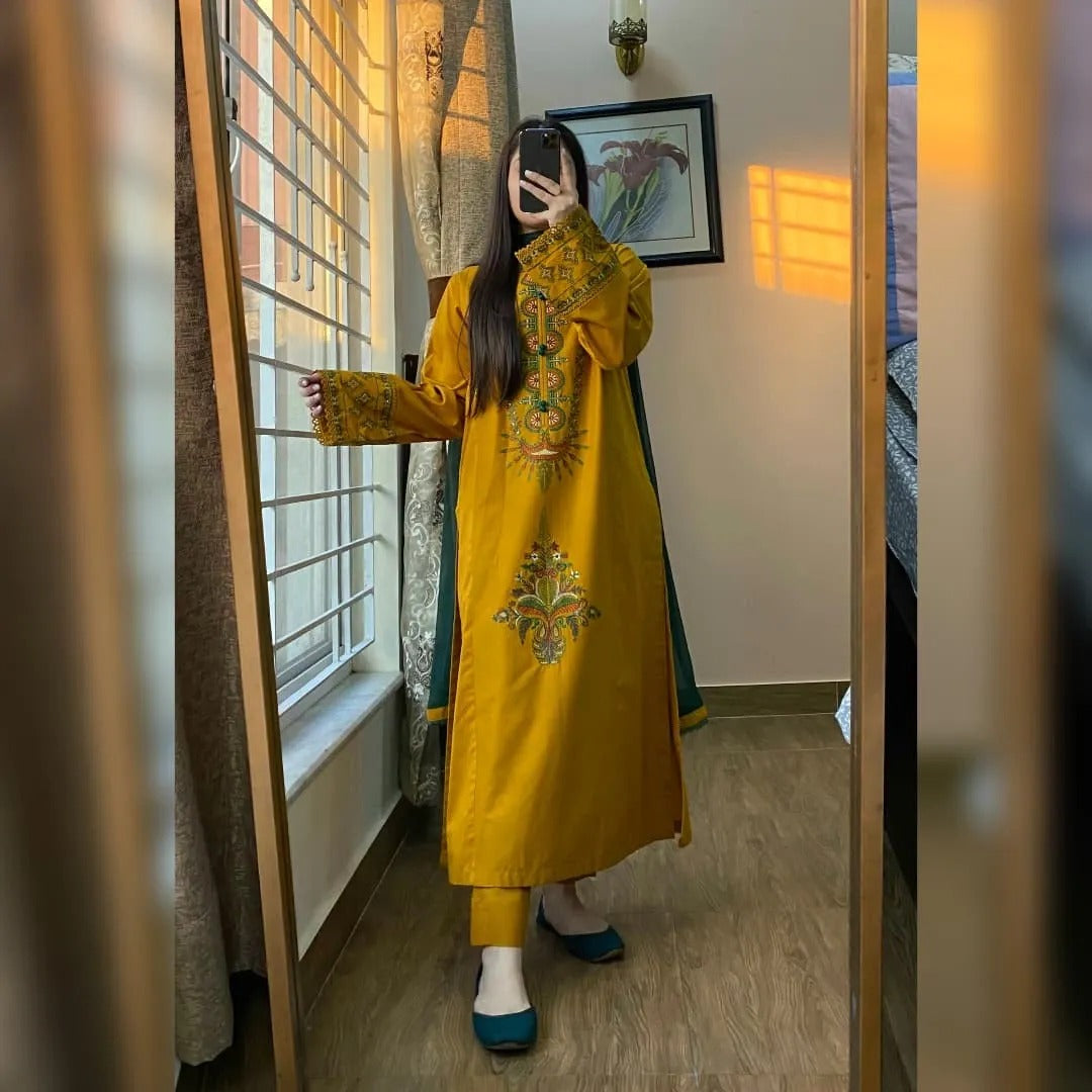 Cananry Mustard Embroidered 3PC