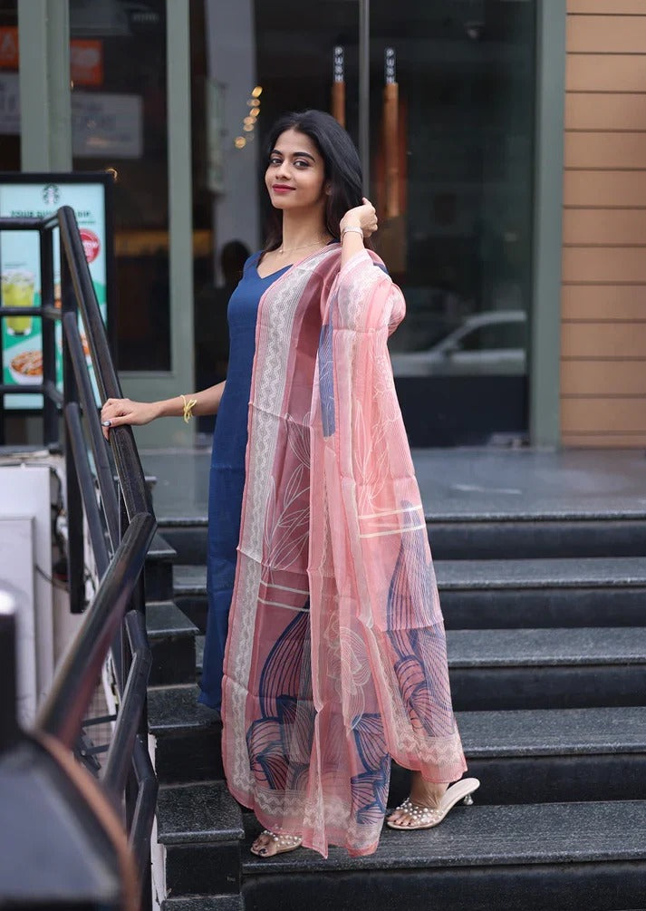 Indigo Wave Top & Dupatta Set