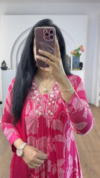 Pink Bandhej Chinnon Aline Suit Set