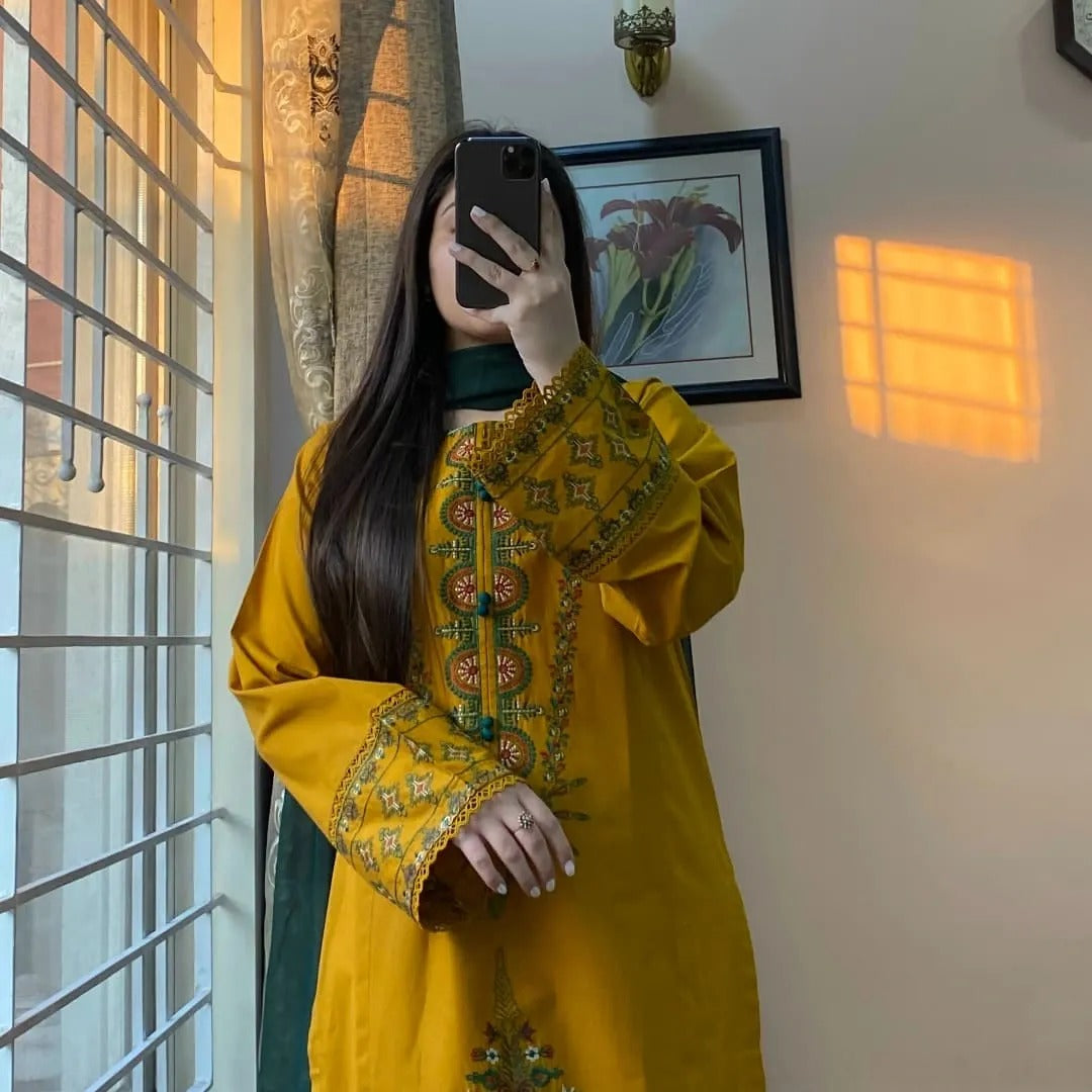 Cananry Mustard Embroidered 3PC