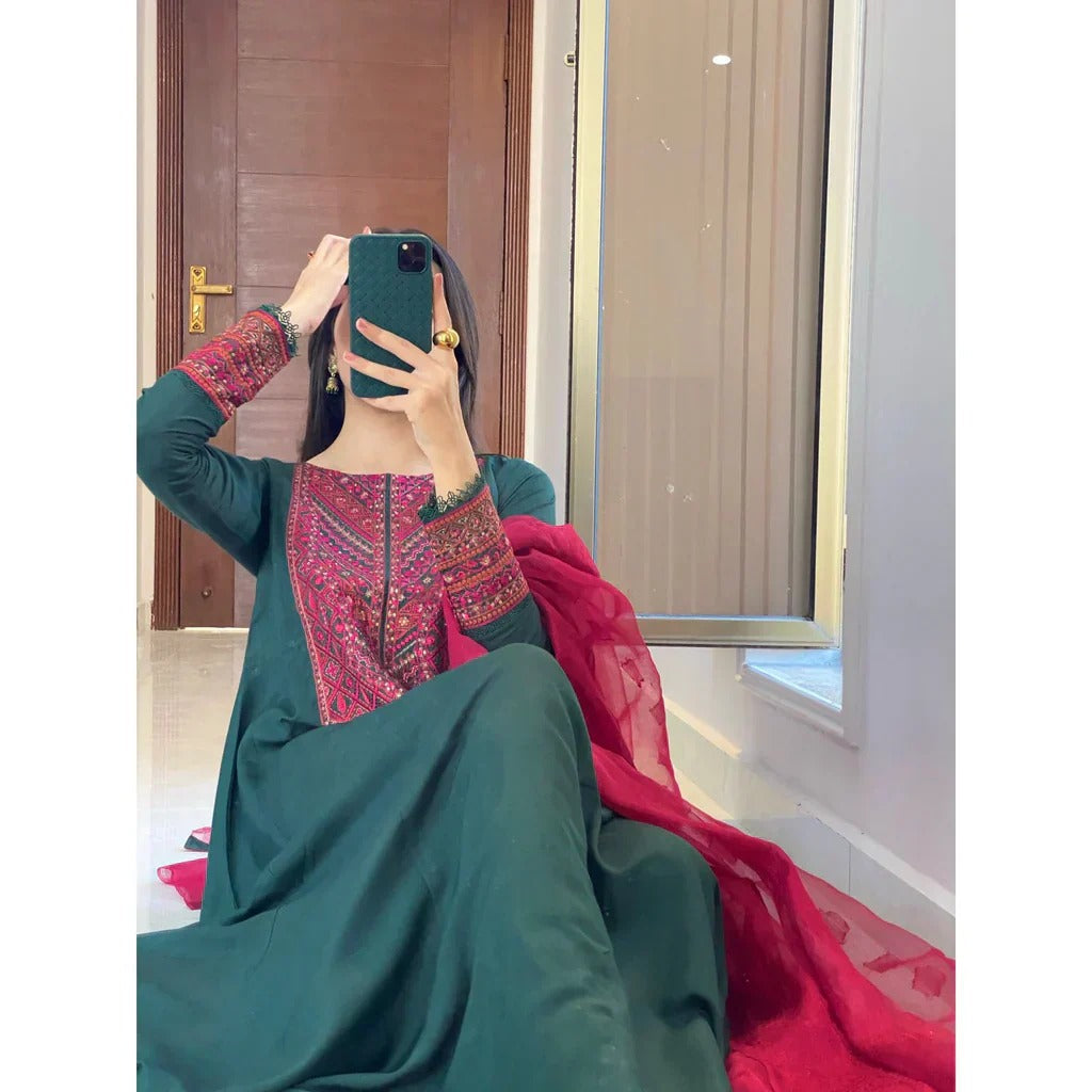 Pine Green Embroidered