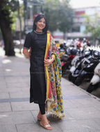 Ethnic Look In Our Black Raw Silk Lace Work Kurta Set