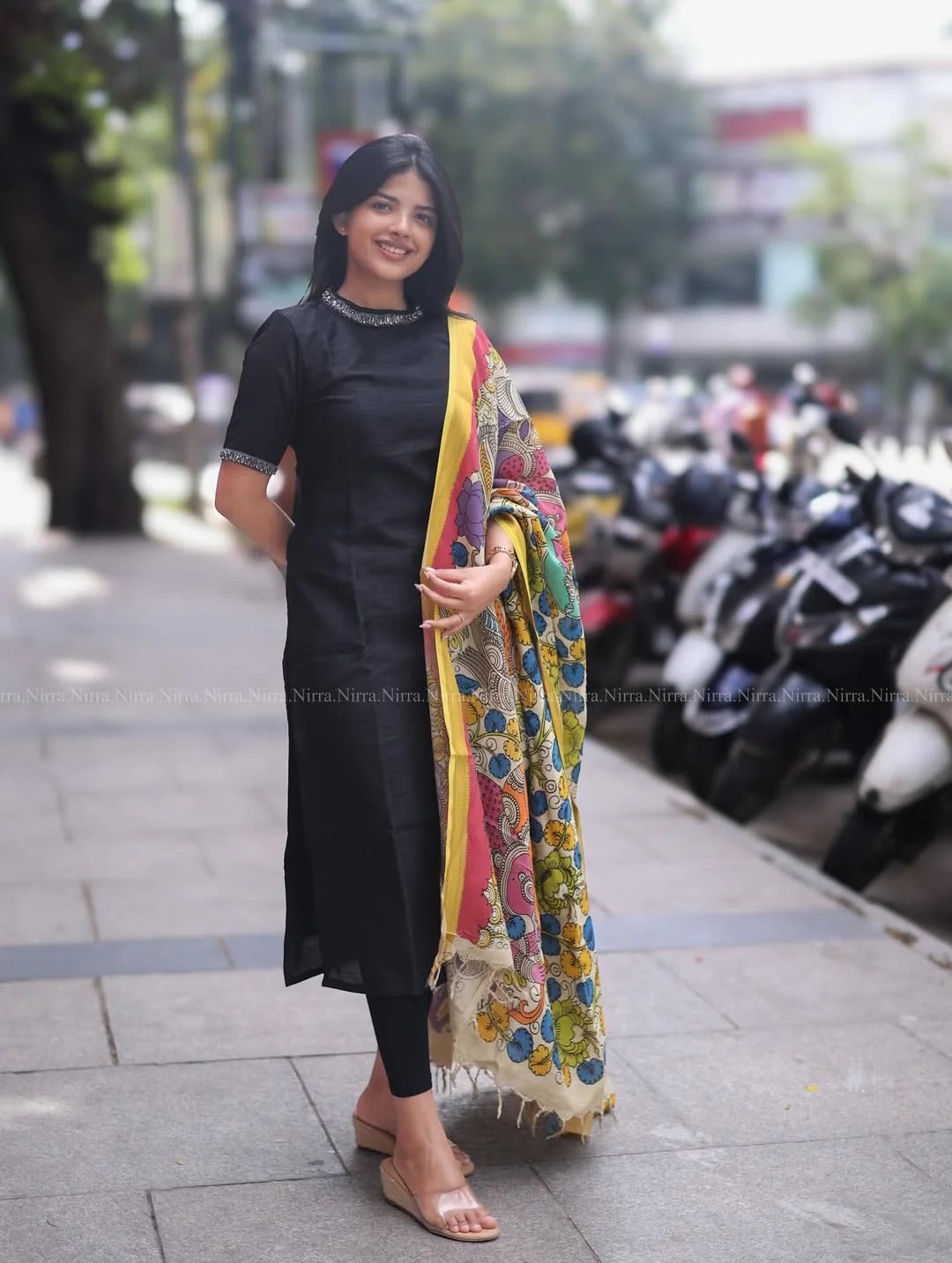 Ethnic Look In Our Black Raw Silk Lace Work Kurta Set