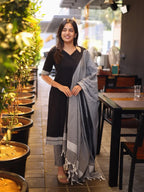 Black with White & Grey Cotton Kadhambari Set