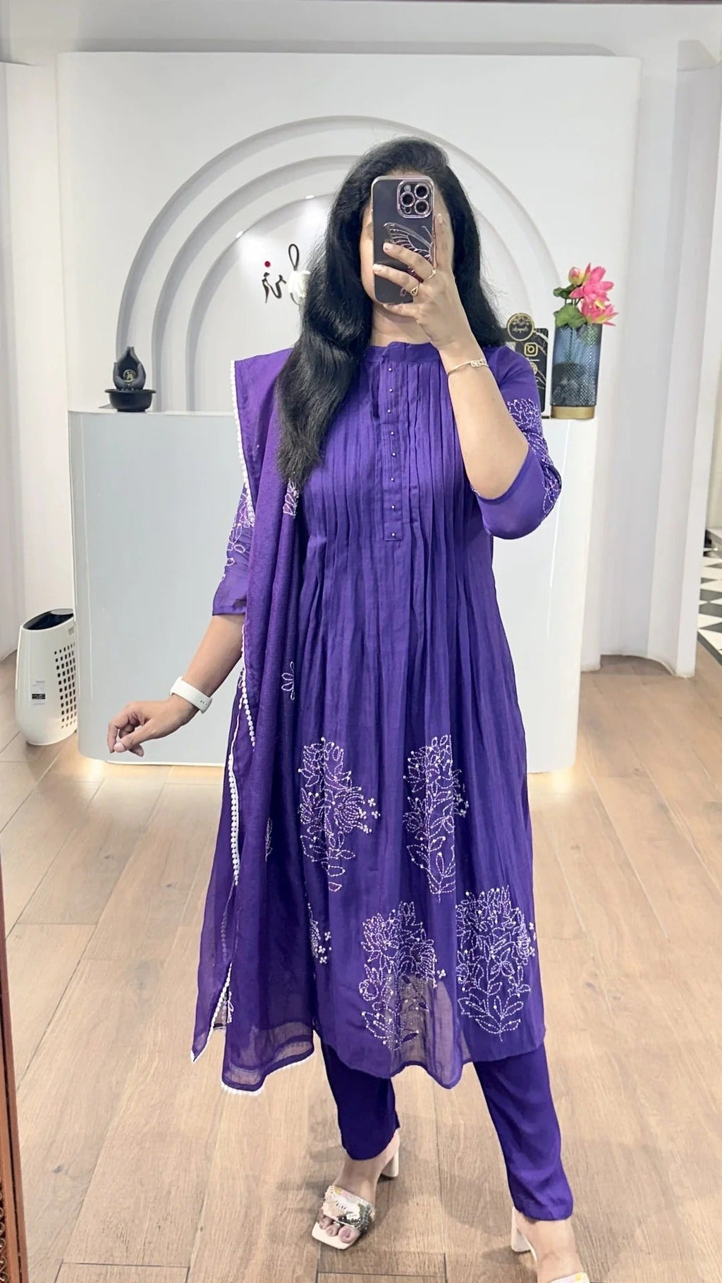 Purple Mul Chanderi Suit Set