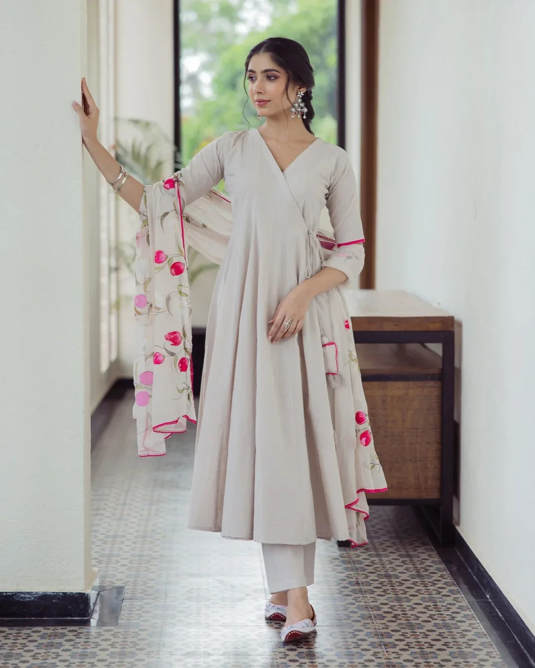 Canvas Grey Handpainted Cotton Suit Set