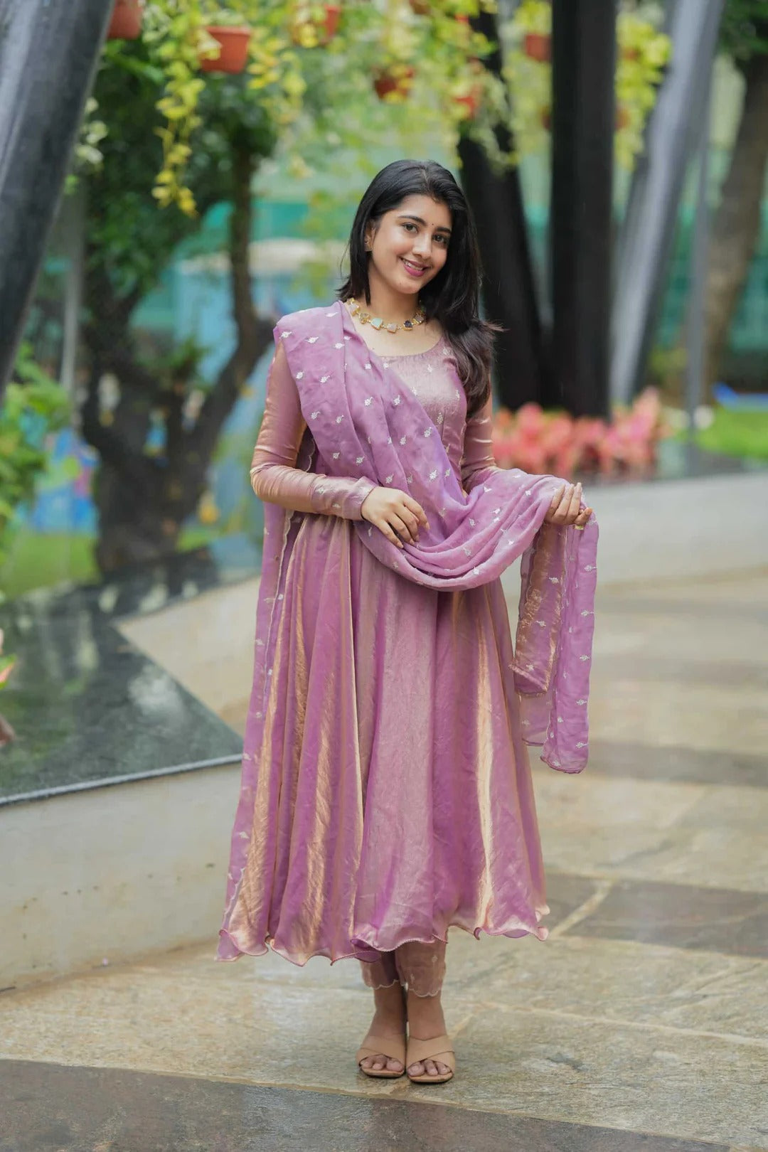 Lavender Space Silk Anarkali