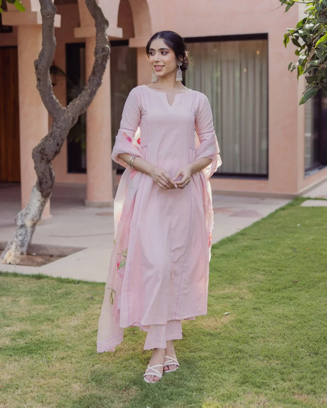 Tide Pink Handpainted Cotton Suit Set