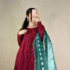 Maroon Embroidered Frock 3PC-2PC Regular price
