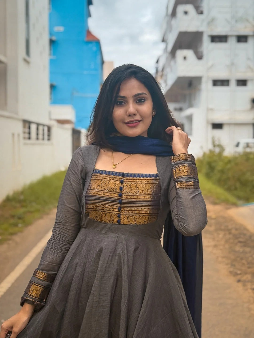 Anarkali Pure Kanchi Cotton With Dupatta Georgette Silk