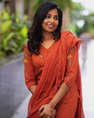 Pure Cotton Embroidered Suit