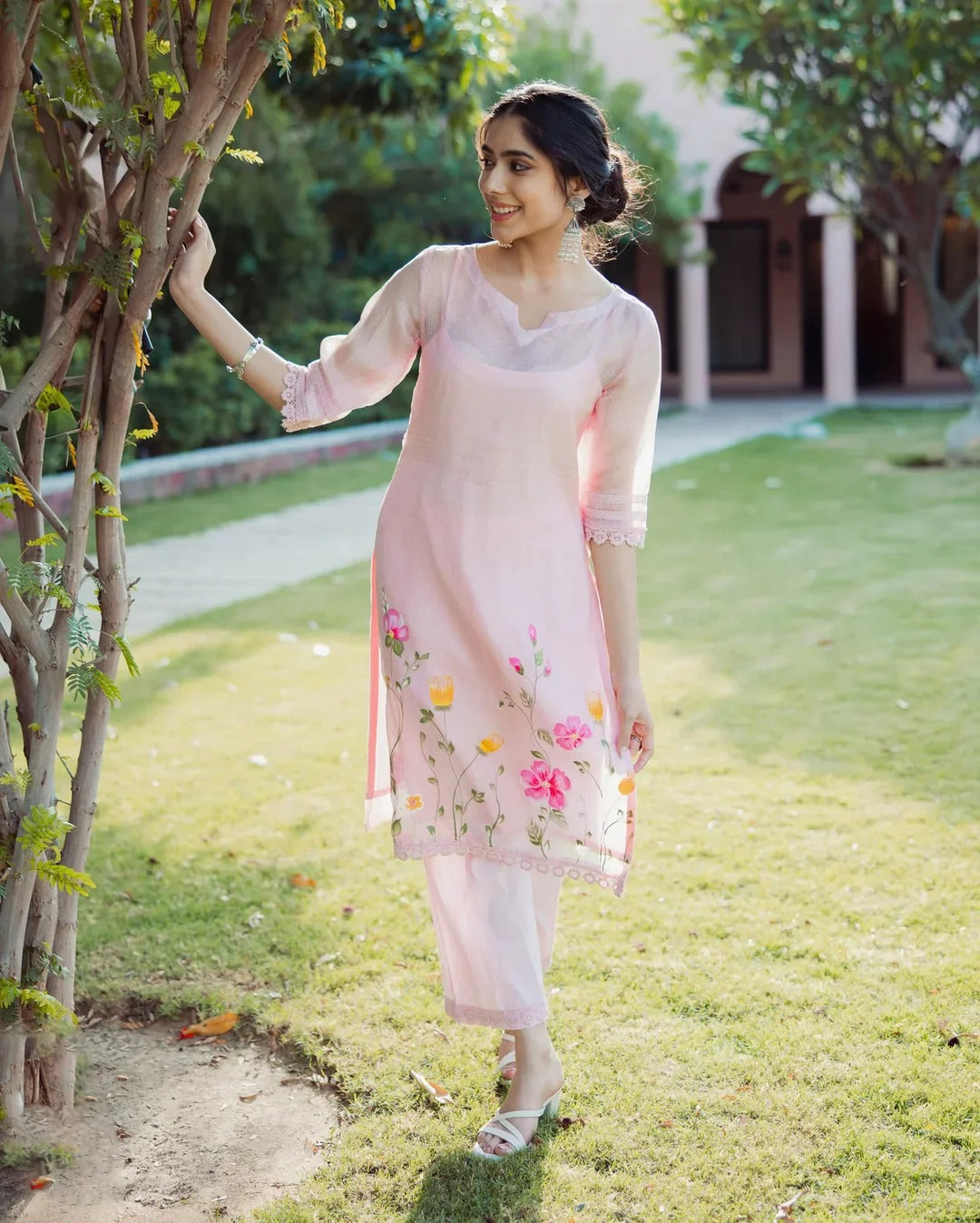 Shitij Pink Handpainted Doria Kurta Set