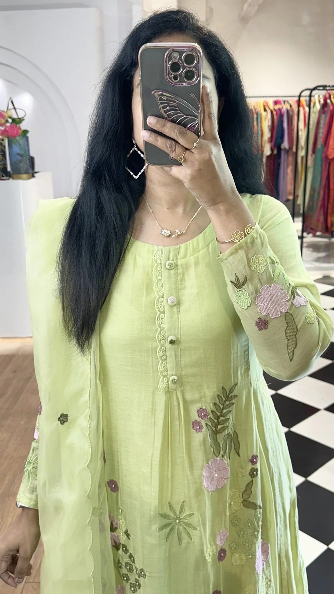 Light Green Mul Chanderi Embroidered Suit Set