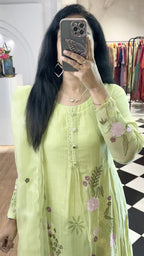 Light Green Mul Chanderi Embroidered Suit Set