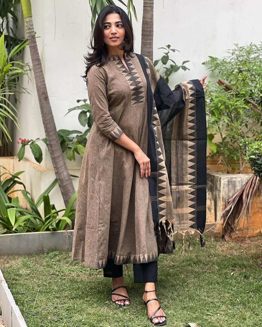 Grey Pure South Cotton Mangalgiri Anarkali Set