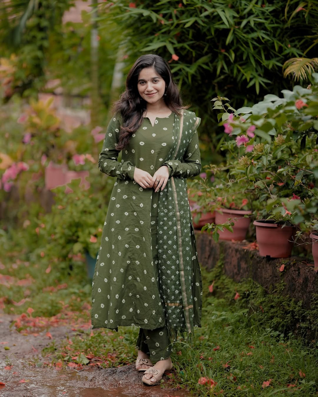 Bandhani Handblock A-line Kurta Set
