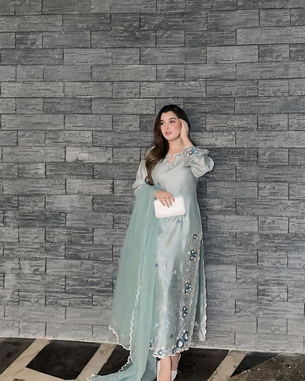 Icy Aqua Silk Suit Set