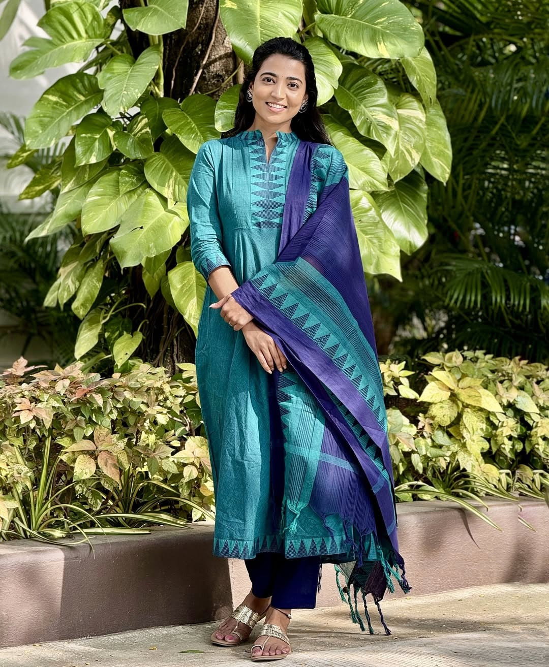 mangalagiri cotton anarkali dress Purple Mangalagiri Cotton Anarkali with Foil Mirror Work Maybell Womens Fashion