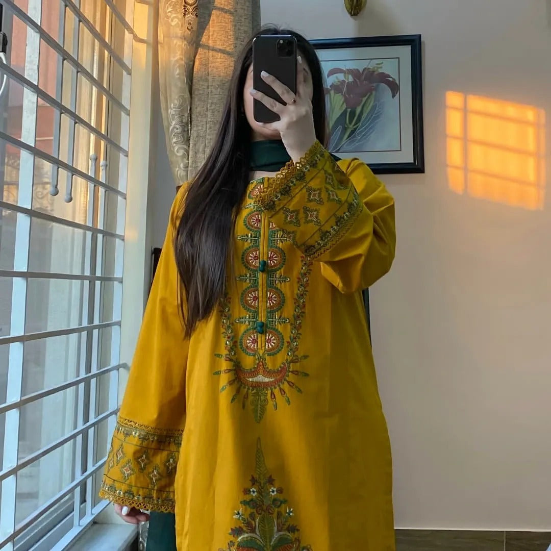 Cananry Mustard Embroidered 3PC