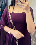 Petal Grace Cotton SuitaDARK PURPLE GEORGETTE STRAIGHT CUT KURTI WITH LINING AND DUPPATTA SET
