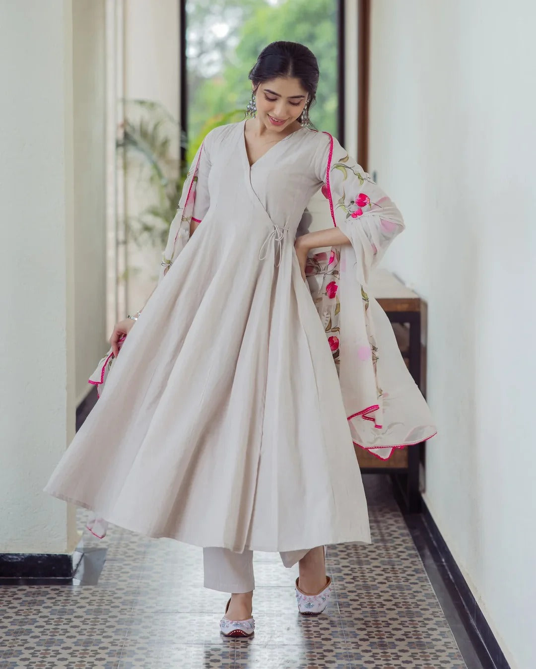 Canvas Grey Handpainted Cotton Suit Set