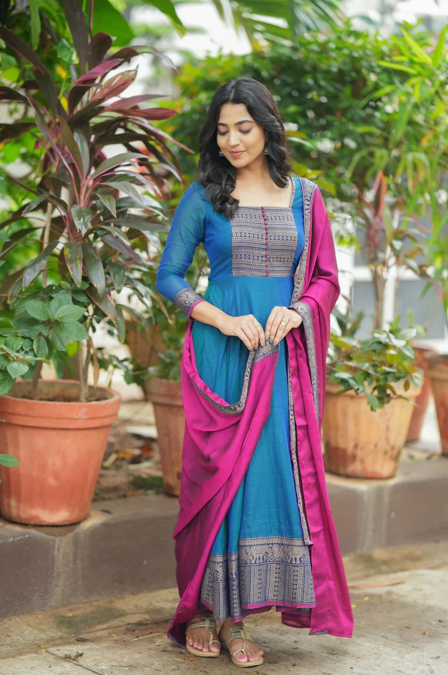 Pure Cotton Anarkali With Dupatta