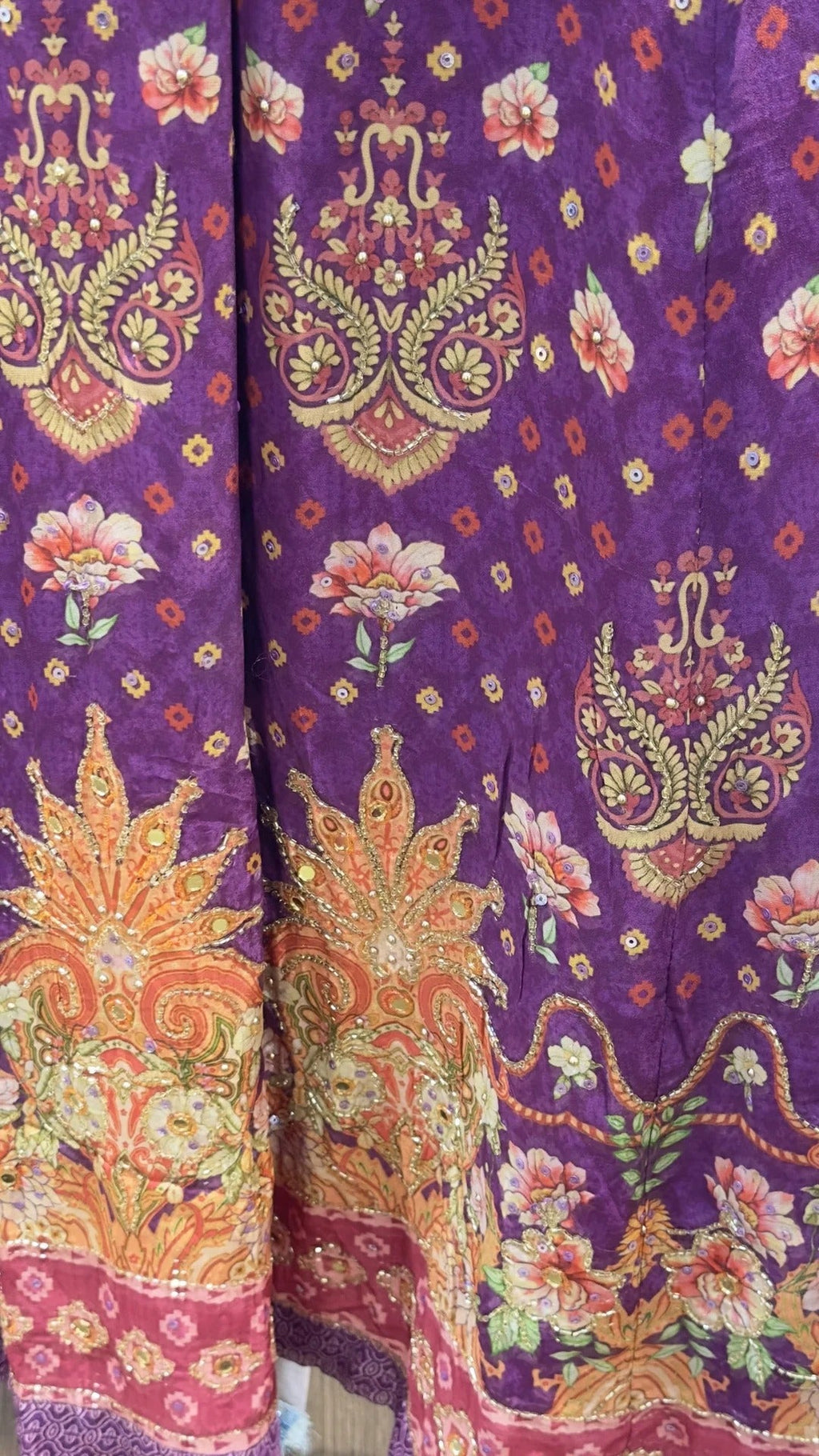 Purple Floral Handworked Anarkali With Straight Pants