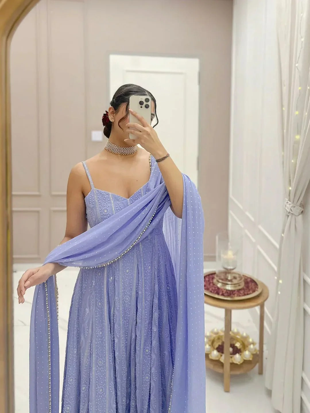 Chikankari Gown with handwork