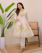 Lime Glow Aline Handwork Pakistani Suit