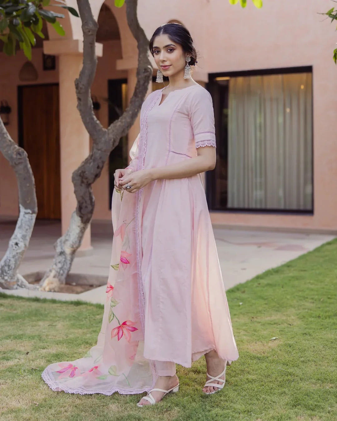 Tide Pink Handpainted Cotton Suit Set