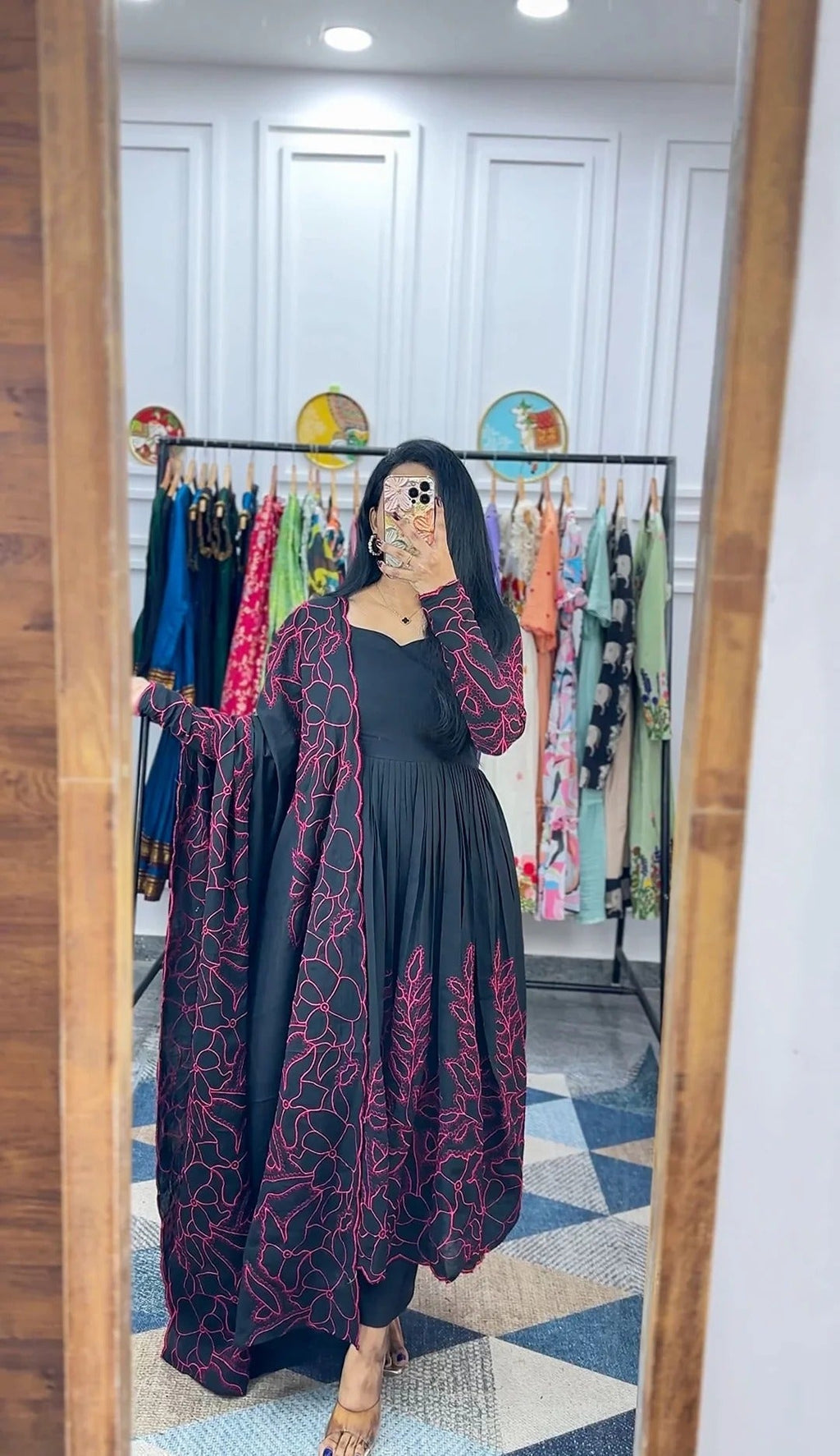 Floral Fantasy Anarkali Black