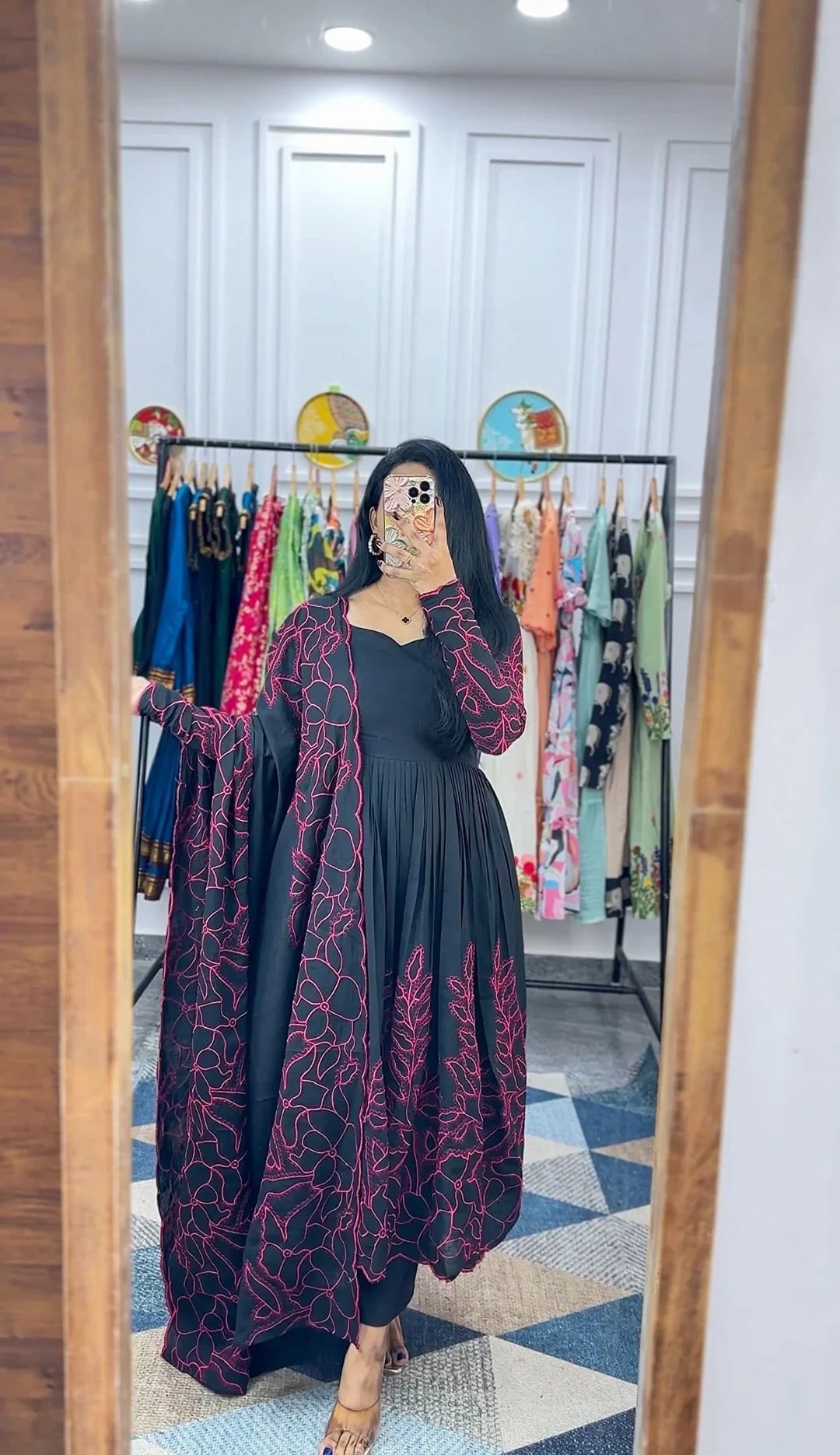 Floral Fantasy Anarkali Black